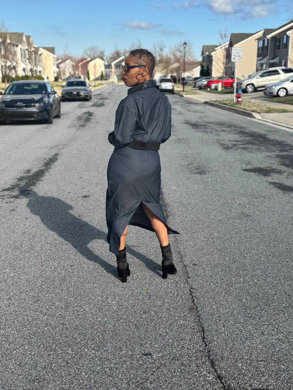 Two piece crop jacket skirt set
