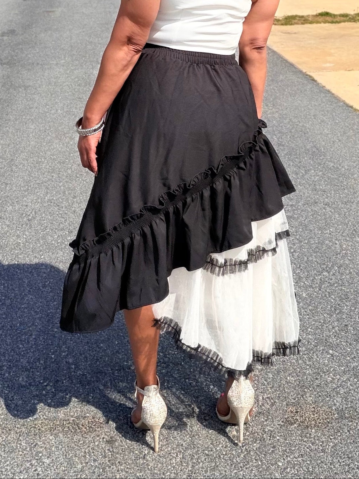 Flower Asymmetric Tulle Skirt