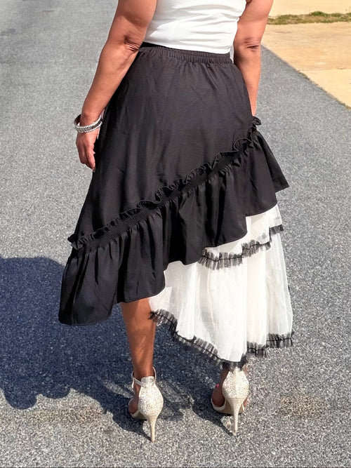 Flower Asymmetric Tulle Skirt